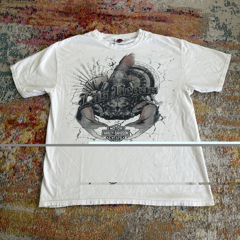 2012 Las Vegas Harley-Davidson Scorpion T-Shirt Mens Large White Graphic Tee